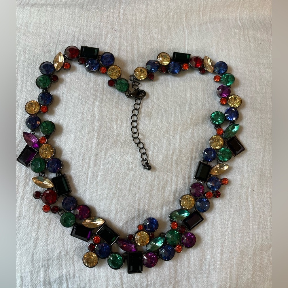 Multi Colored Rainbow Stones Statement Necklace - image 3